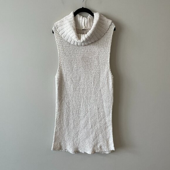Free People Turtleneck Sleeveless Side Slits Casual Pullover Sweater White Small - Picture 2 of 8